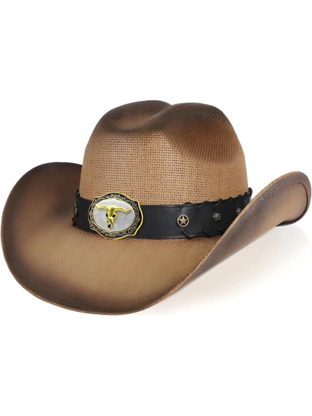 Unisex Camel Brown Straw Wide For Shapeable Brim Cowgirl Cowboy Western Hat